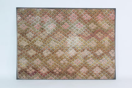 Mounted Hooked Rug in Scalloped Pattern