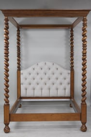Tufted Back Carved Barley Twist Canopy Bed by John Boone