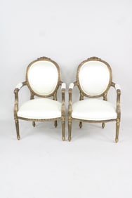 Pair of Carved and Gilt Wood French Louis XVI Style Linen Female Chairs