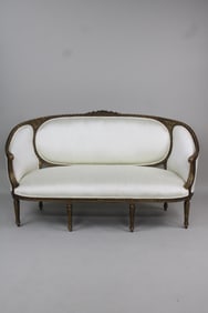 Carved and Gilt Wood French Louis XVI Style Linen Sofa