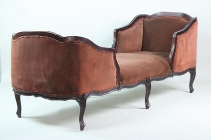 Brown Velvet Louis XV Chaise Lounge Daybed