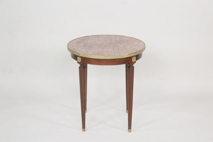 Louis XVI Style Brass Edged Marble Top Side Table