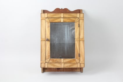 Folk Tramp Art Marquetry Wood Medicine Cabinet