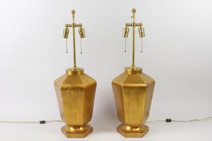 Pair of Gold Leaf Cast Resin Chinoiserie Lamps