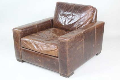 Restoration Hardware Maxwell Brown Leather Club Chair