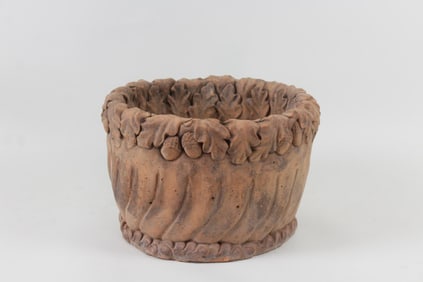 Terra Cotta Garden Planter Pot with Oak Leaves & Acorns