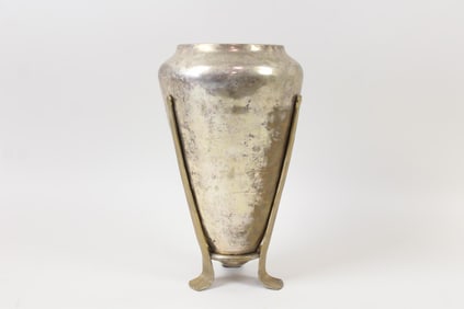 Silver Plate Art Deco Vase in Brass Stand