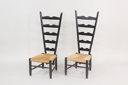 Pair of Gio Ponti Italian Black Chiavari Fireside Chairs