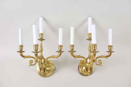 Pair of Brass Swan Candelabra Electric Sconces