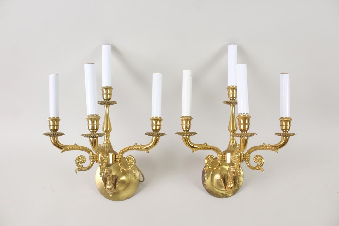Pair of Brass Swan Candelabra Electric Sconces (1 of 9)