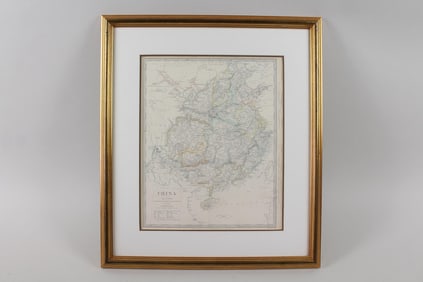 Framed Hand Colored Map 1844 of China