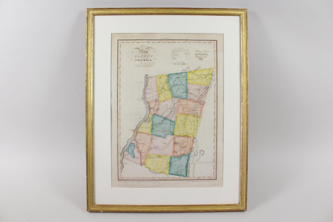Framed Hand Colored Map 1839 Columbia County, NY New York (1 of 12)