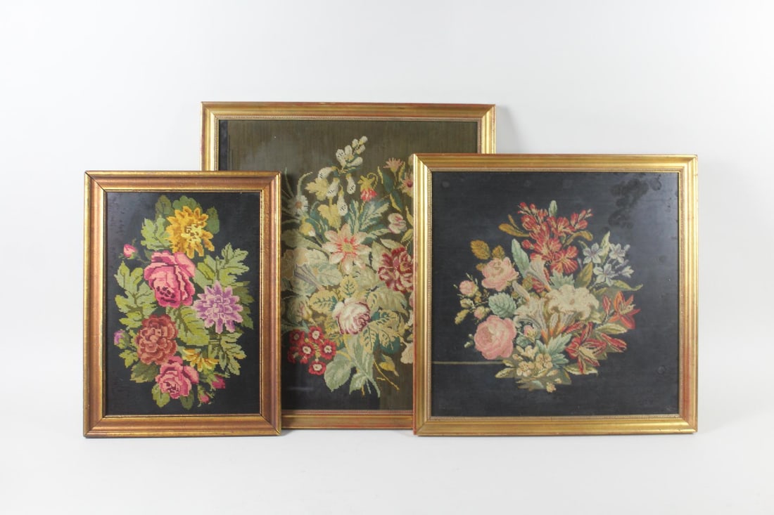 Lot of 3 Framed Floral Needlepoints (1 of 18)