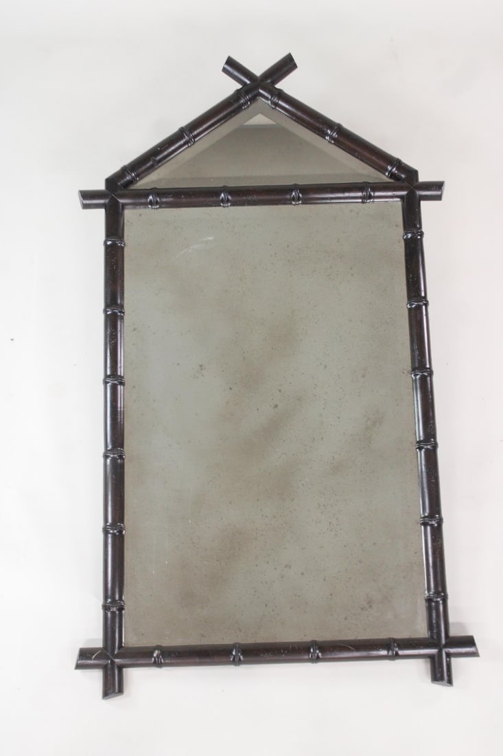 Large 6ft Carved Wood Ebonized Faux Bamboo Mirror by John Boone (1 of 8)