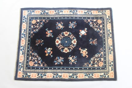 Chinese Deep Blue Art Deco Rug, 6.5 x 5 Ft