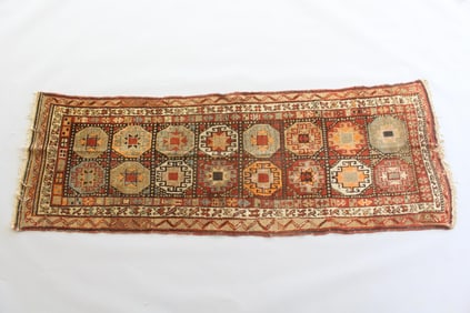 Caucasian Oriental Red & Brown Runner Rug, 8.5 x 3 Ft