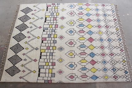 Room Size Colorful Moroccan Rug with Arrow Details, 8 x 10 Ft