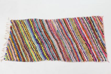 Multicolor 8x3 Ft Diagonal Stripe Shag Rug, Boho