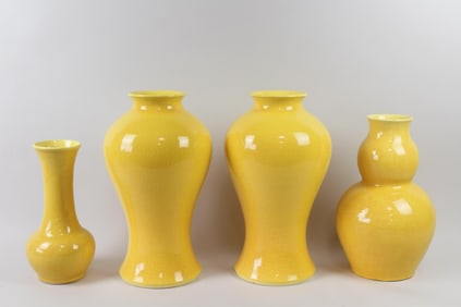 Lot of 4 Yellow Ceramic Vases, John Thompson Pottery