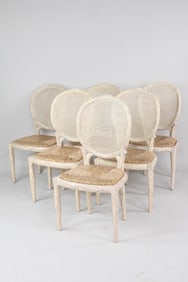 Set of Louis XVI Style Faux Bois & Cane Dining Chairs