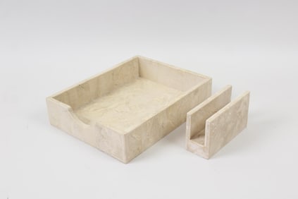 2 Pc Travertine Lot; Tray & Napkin Holder