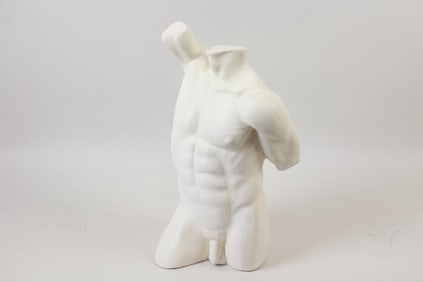 White Ceramic Sculpture of Nude Male Torso