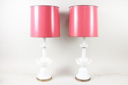 Pair of White Opaline Glass Lamps