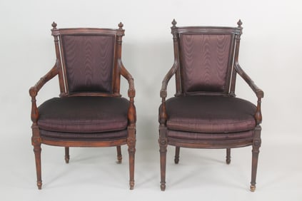 Pair of Louis XVI Style Chairs, SIlk Upholstery