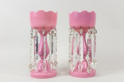 Victorian Pink Cased Glass Mantle Lusters