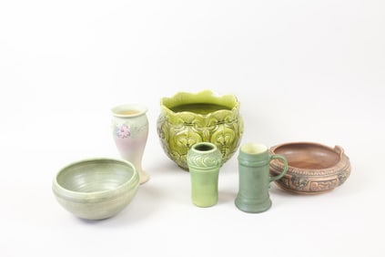 Lot of 6 Arts & Crafts Pottery Vessels, Rookwood, Hampshire & More