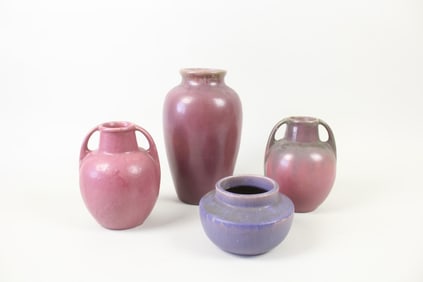 Lot of 4 Fulper Pottery Vases with Pink & Purple Matte Glazes