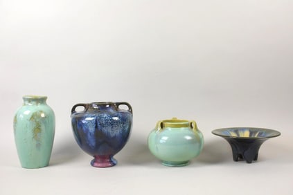 Lot of 4 Fulper Pottery Vases with Blue & Green Glazes