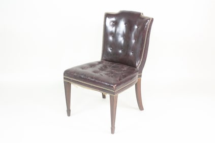 Leather Tufted Purple Brown Leather Chair with Brass Handle