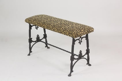 Victorian Cast Iron Bench Leopard Print Upholstery