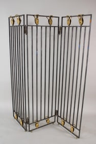 Slatted Steel & Gold Gilt Heads Folding Screen