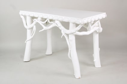 White Lacquer Wood Tree Branch Console Table