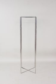 Minimalist Postmodern Chrome & Glass Tall Pedestal