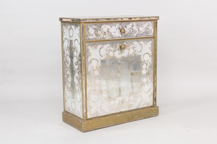 Hollywood Regency Eglomise Mirrored Chest
