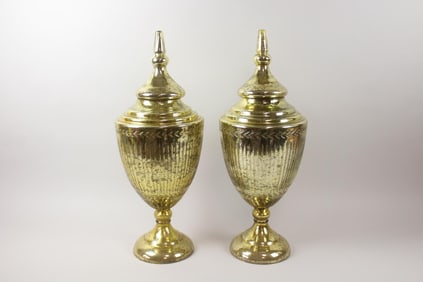 Pair of Large Contemporary Gold Mercury Glass Urns