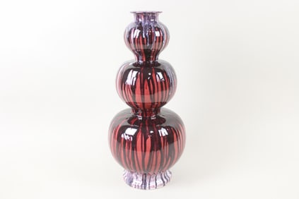 Triple Gourd Drip Glaze Ceramic Lamp Base by Jean Roger