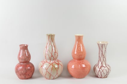Lot of 4 Pink Ceramic Vases, Double Gourd, Barthold Copper