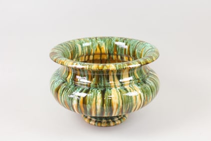 Jean Roger Paris Ceramic Jardiniere Planter with Drip Glaze, Green