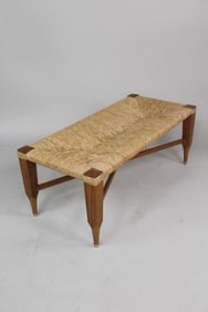Oak & Rush Bench with Brass Feet by John Boone