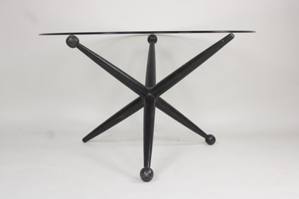 Ebonized Black Wood "Jacks" Shaped Glass Top Table