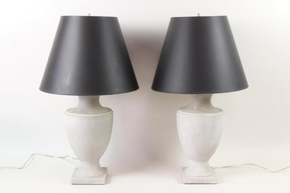 Pair of Gray Plaster Urn Shaped Lamps
