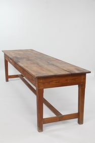 Antique 9-foot Stretcher Base Harvest Farm Table
