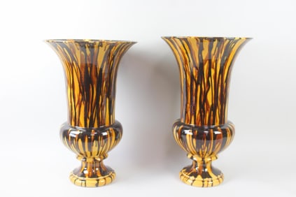 Pair of Jean Roger Paris Ceramic Urn Planter with Drip Glaze, Brown