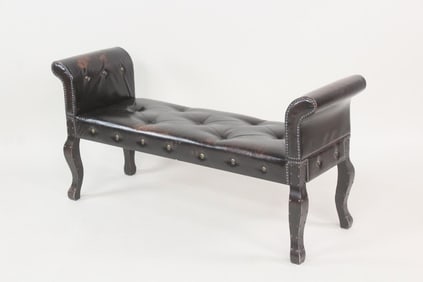 Studded & Tufted Leather Hall Bench