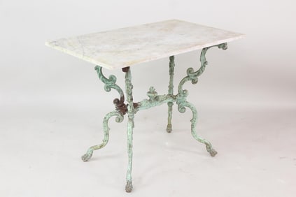 19th C. Green Cast Iron Marble Top Table