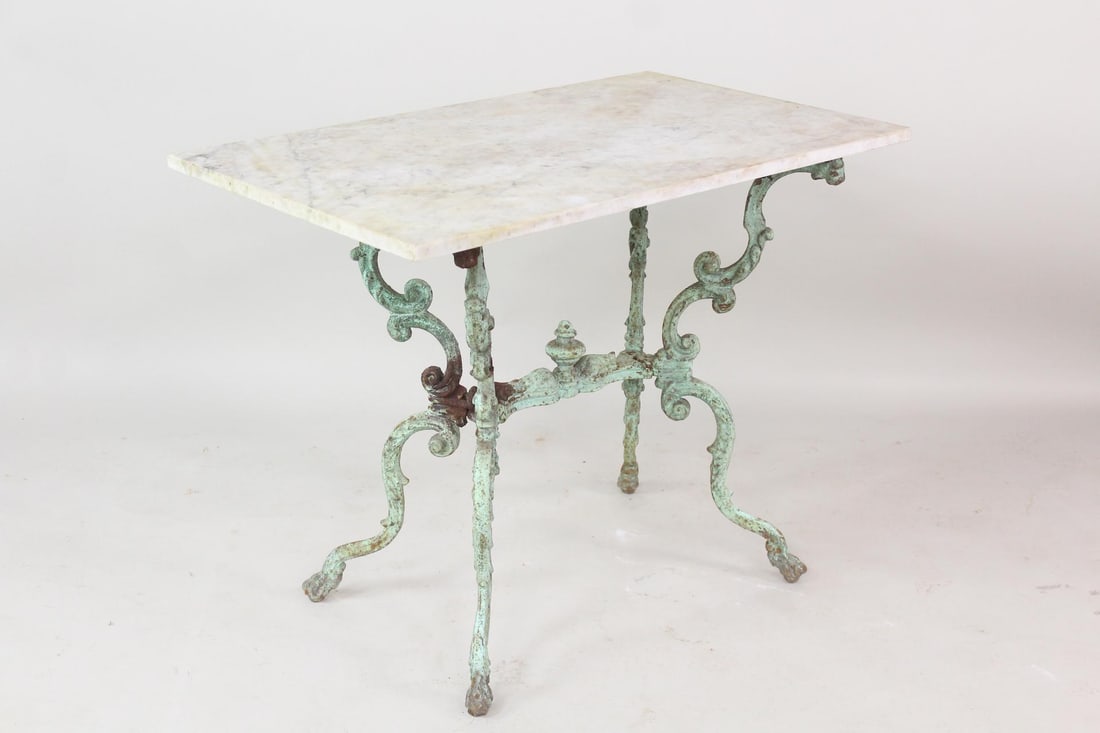 19th C. Green Cast Iron Marble Top Table (1 of 11)